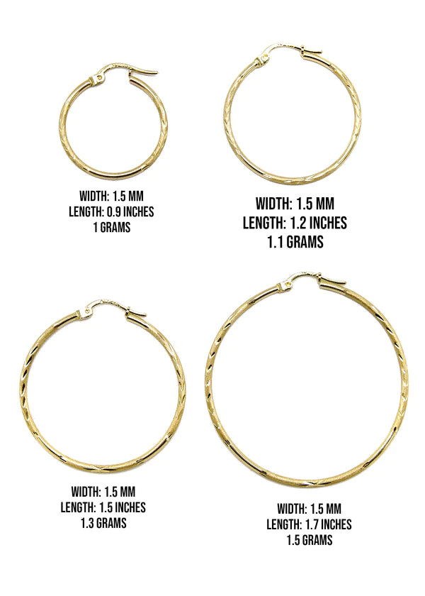 10K Womens Gold Hoop Earrings | Customizable Size | 1.5MM