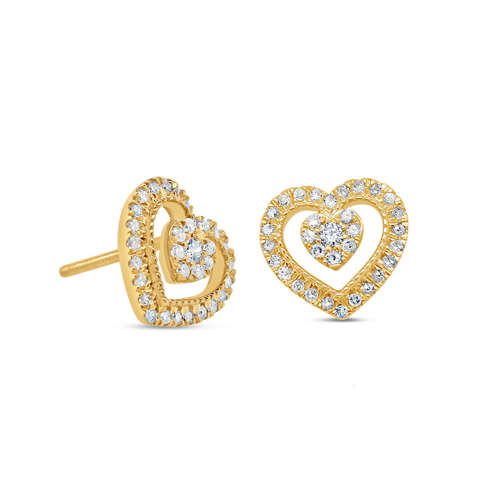 14k Gold Heart Diamond Earrings 9.8mm 0.30 CTW