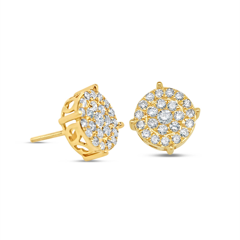 14k Gold Diamond Round Earrings 9.8mm 0.88CTW