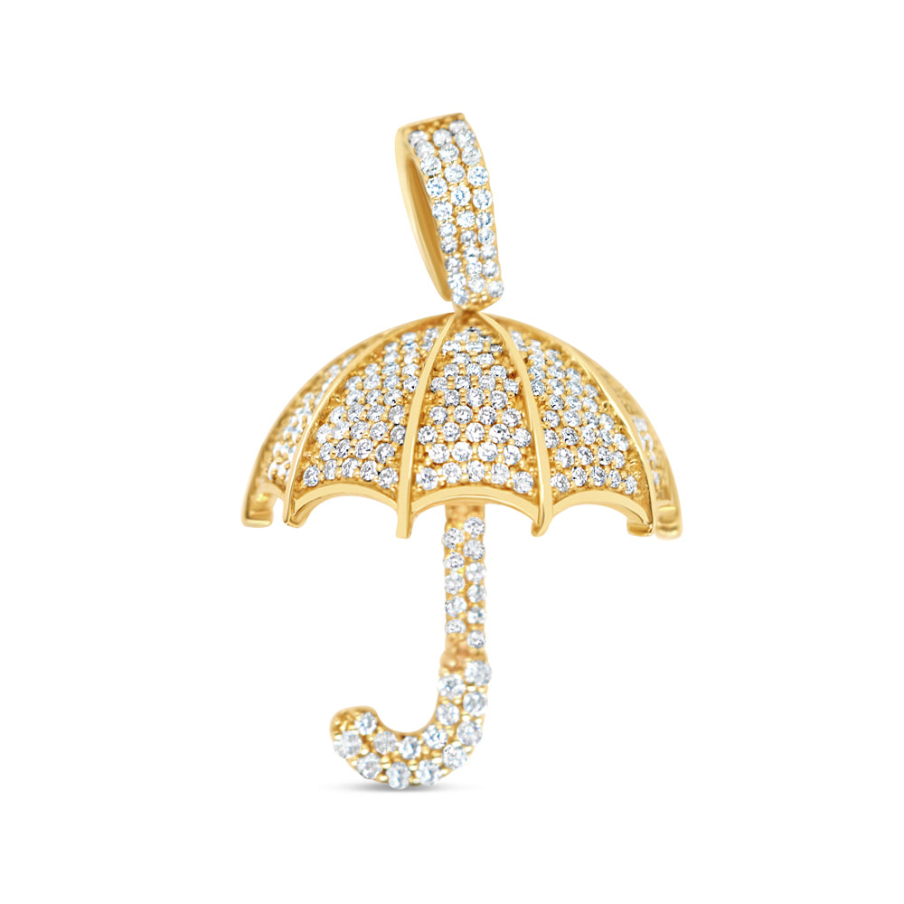 Small Umbrella - Yellow Solid Gold Diamond Pendant | 0.45CTW | 14K | 17MM