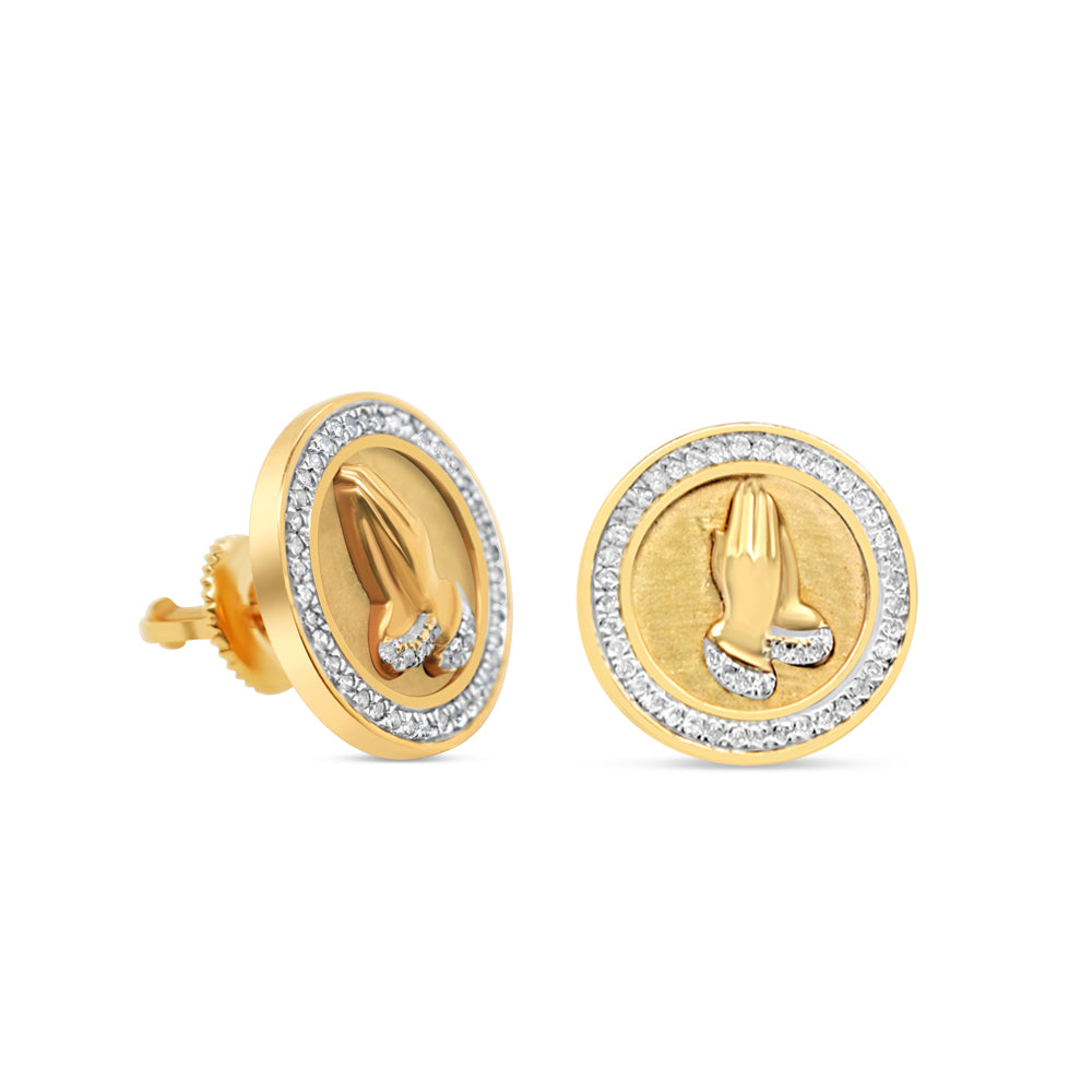 10k Gold Diamond Round Prayer Earrings 13.5mm 0.35CTW