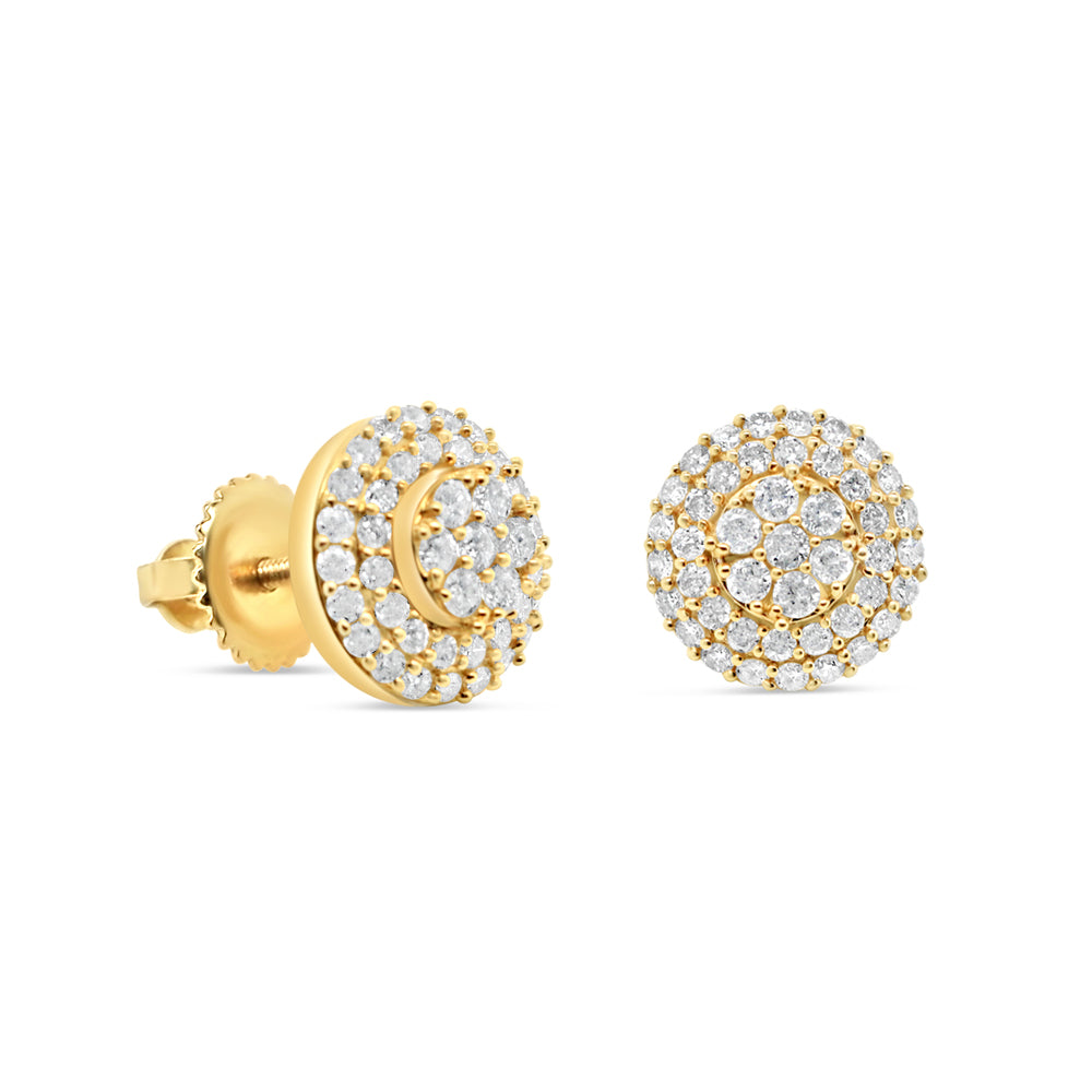 14k Gold Diamond Round Flower Earrings 11mm 1.22CTW