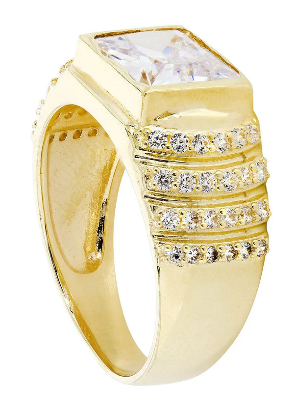 Mens Rock Crystal Ring | 10K Solid Yellow Gold | Style #9