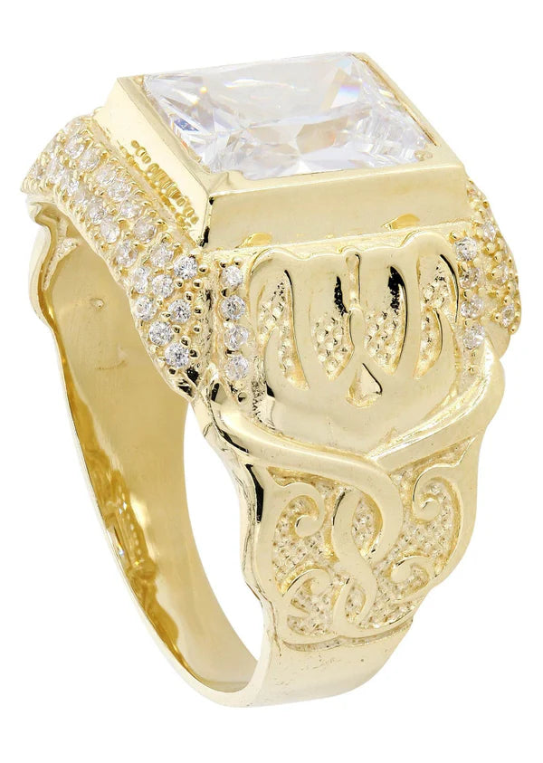 Mens Rock Crystal Ring | 10K Solid Yellow Gold | Style #8