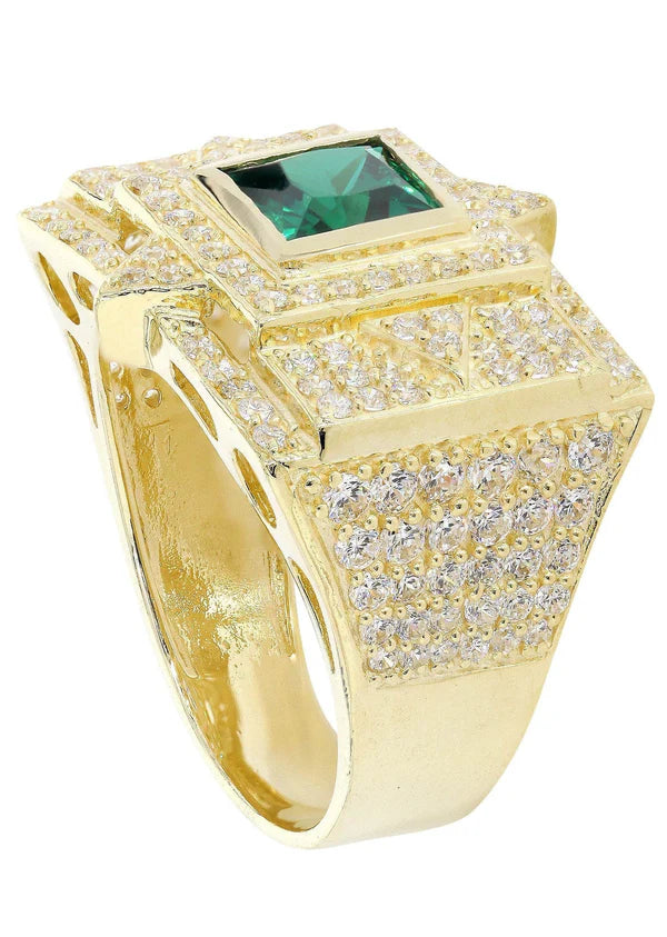 Mens Emerald Ring | 10K Solid Yellow Gold