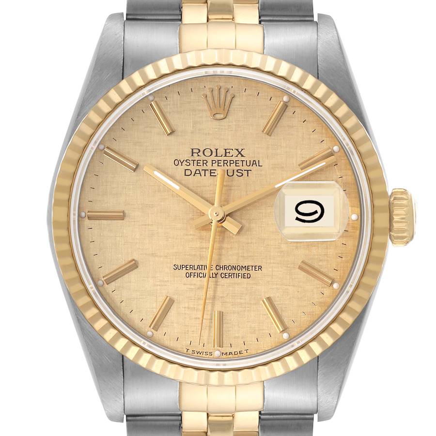 Rolex Datejust Watch 16013 for Mens | 36MM | Yellow Gold Champagne Linen Dial B & P
