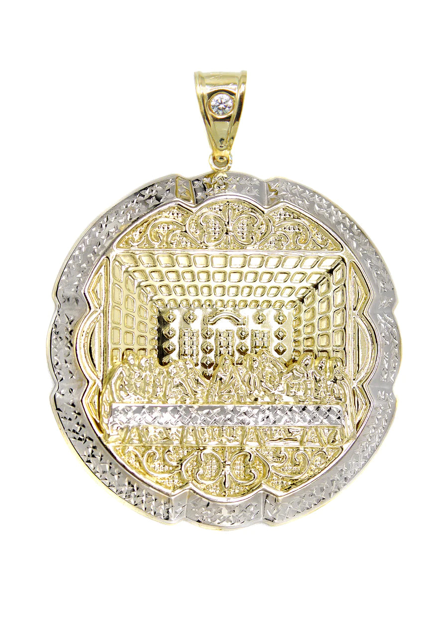 Round Last Supper Pendant - Yellow Gold  | Customizable Size | 10K