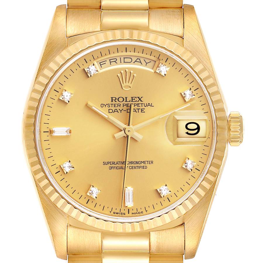 Rolex President Day-Date Watch 18238 for Men | 36MM | Yellow Gold Diamond Numerals |
