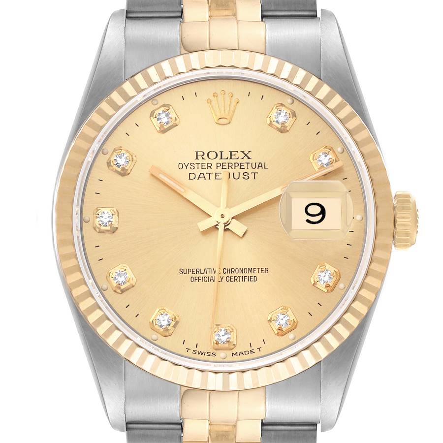 Rolex Datejust 16233 Watch for Men | 36MM | Yellow Gold Diamond Dial| Two Tone