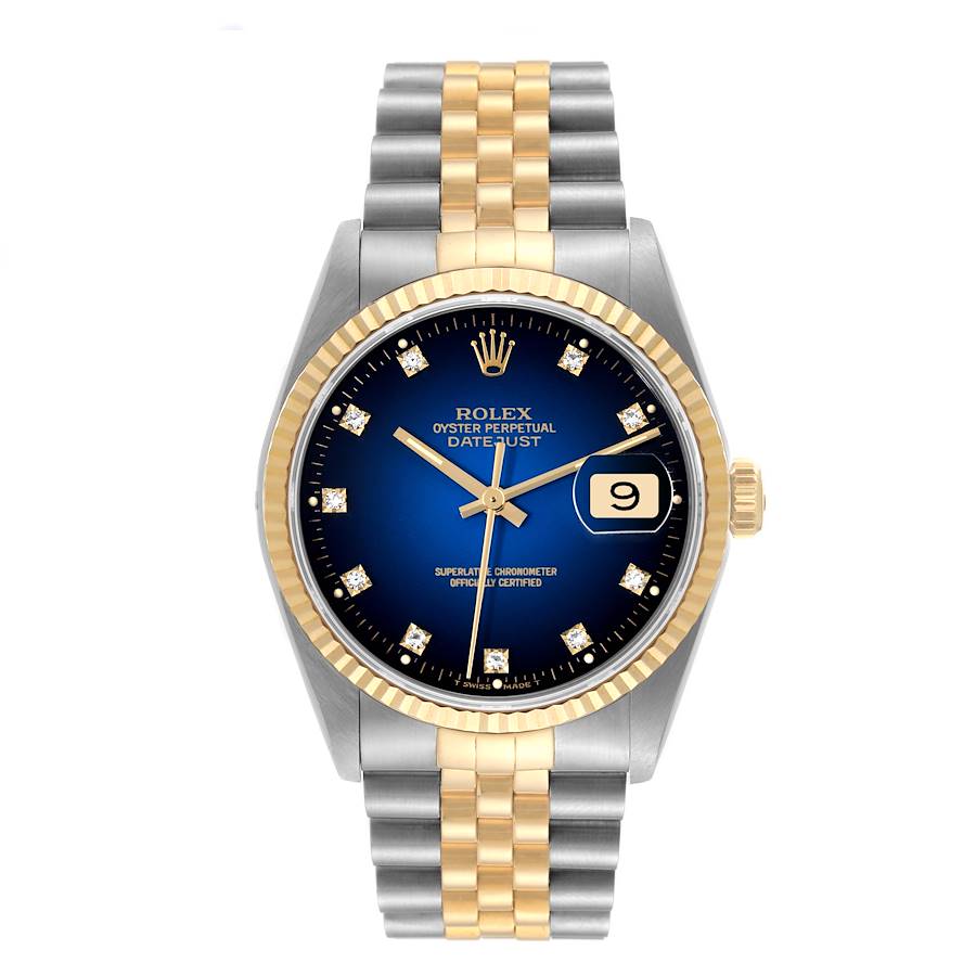 Rolex Datejust Watch 16233 for Men | 36MM | Blue Vignette Diamond Dial| Stainless Steel Yellow Gold