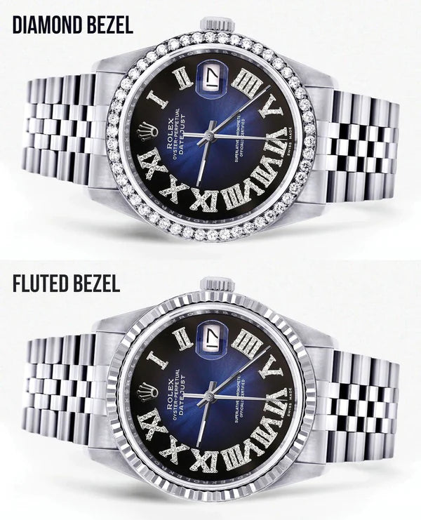 Rolex Datejust Watch 16014 for Men | 36Mm | Blue Black Diamond Roman Dial | Jubilee Band