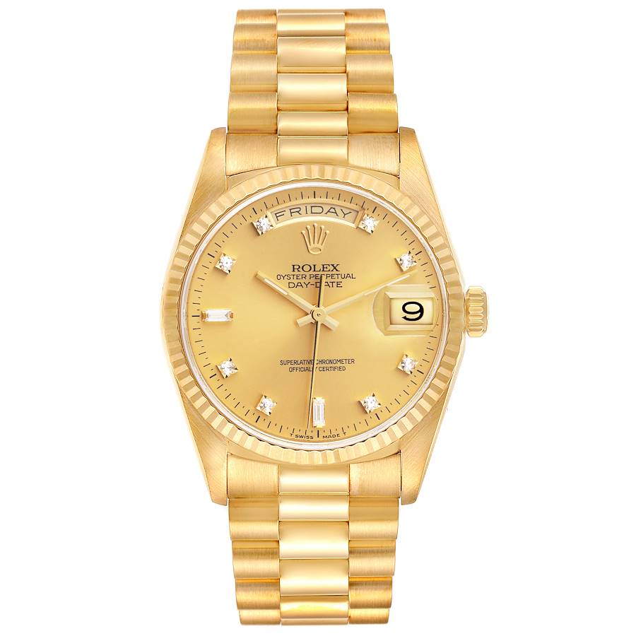 Rolex President Day-Date Watch 18238 for Men | 36MM | Yellow Gold Diamond Numerals |