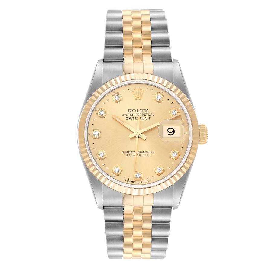 Rolex Datejust 16233 Watch for Men | 36MM | Yellow Gold Diamond Dial| Two Tone