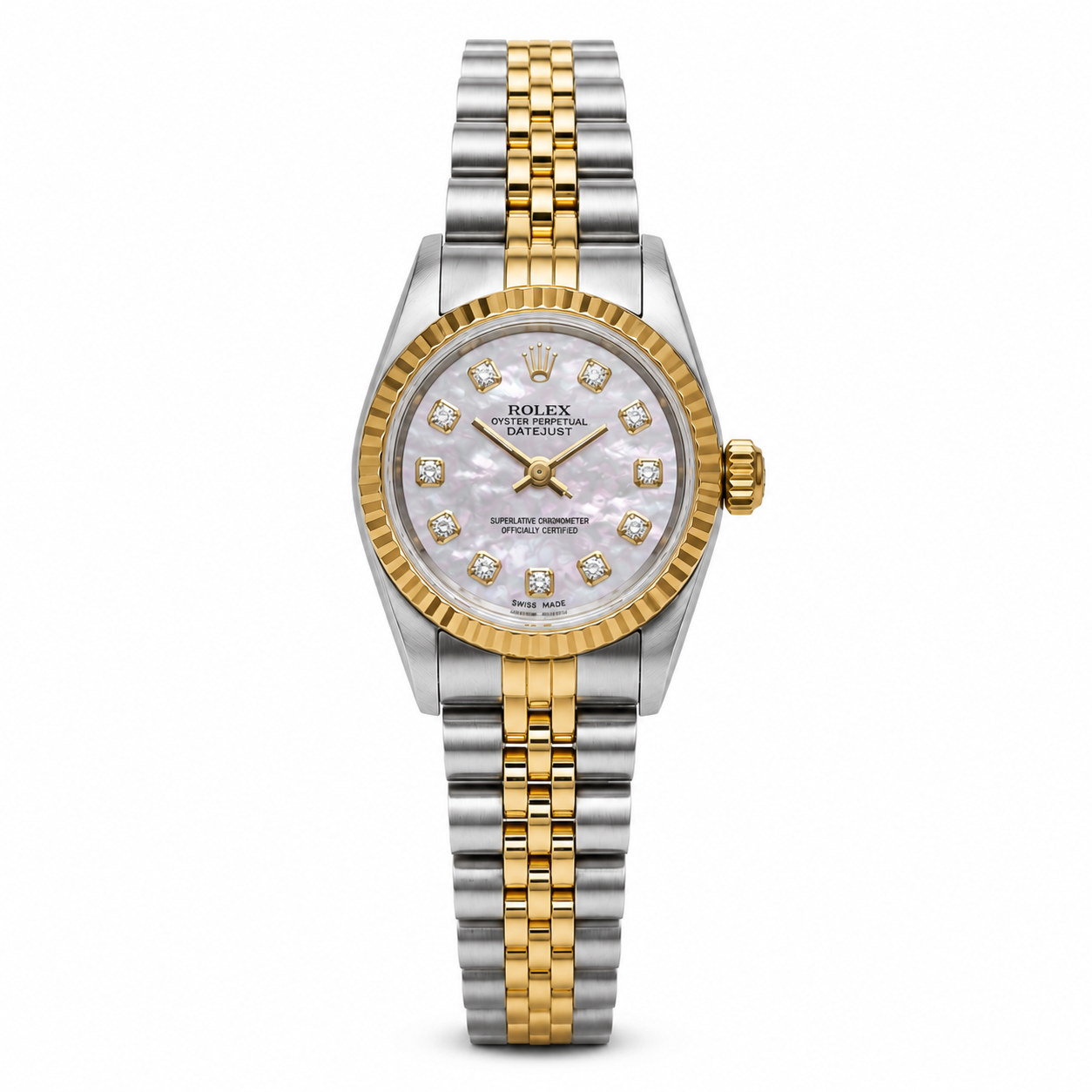 Rolex Datejust 69173 24MM White Mop Diamond  Dial With Two Tone Jubilee Bracelet Diamond Bracelet