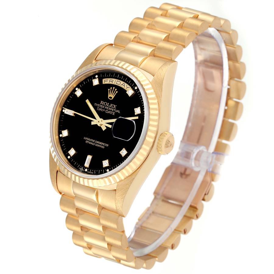 Rolex President Day-Date Watch 18038 for Men | 36MM | Yellow Gold Black Diamond Dial | 18K