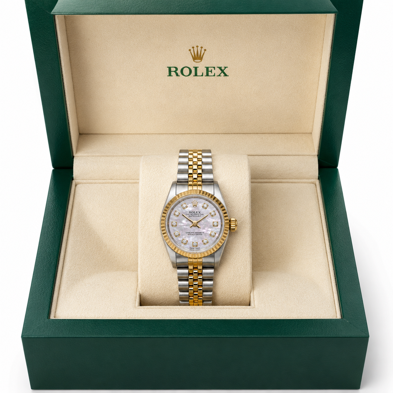 Rolex Datejust 69173 24MM White Mop Diamond  Dial With Two Tone Jubilee Bracelet Diamond Bracelet