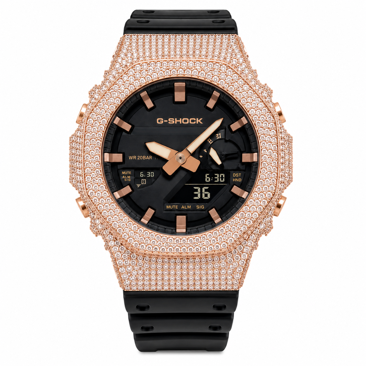 Casio G-Shock White Steel Iced Out Diamond Watch 5.00CT GA2100