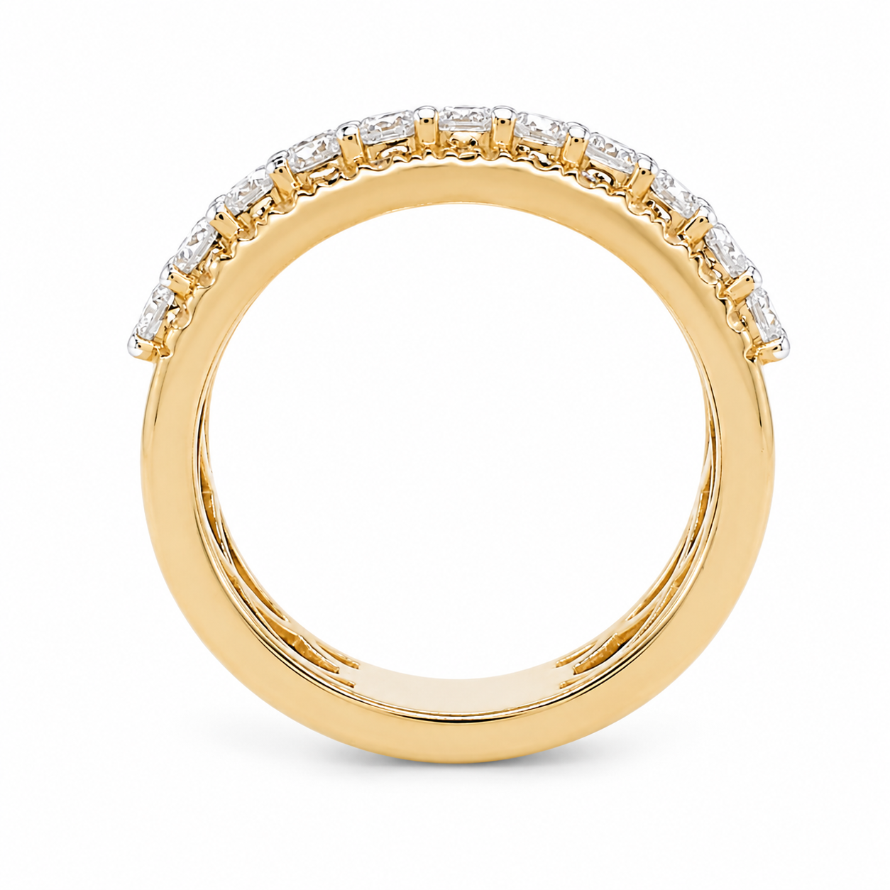 2.37CT Solid Gold Lab Diamond 4 Row Double Layer Men's Band Two Tone 10KT