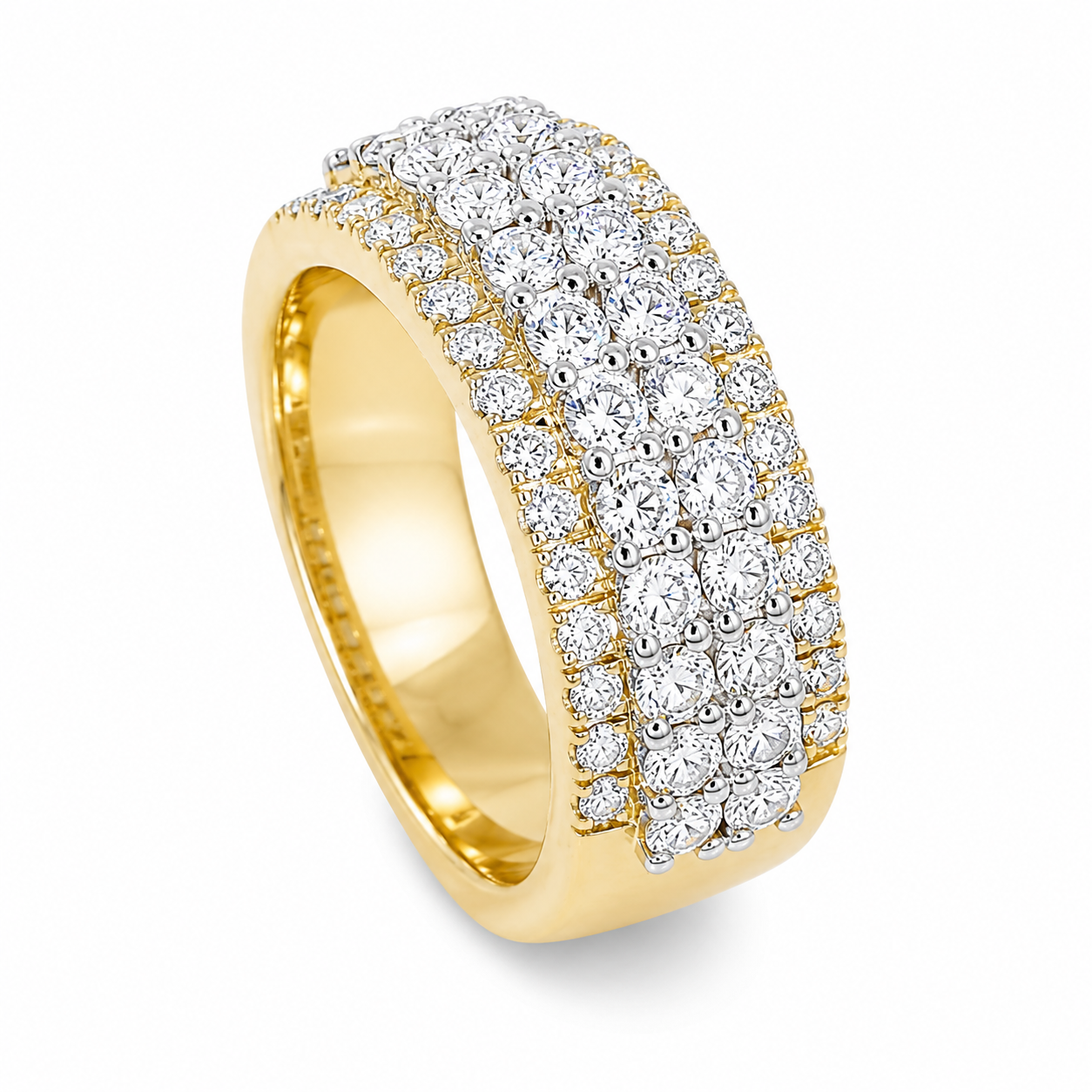 2.37CT Solid Gold Lab Diamond 4 Row Double Layer Men's Band Two Tone 10KT