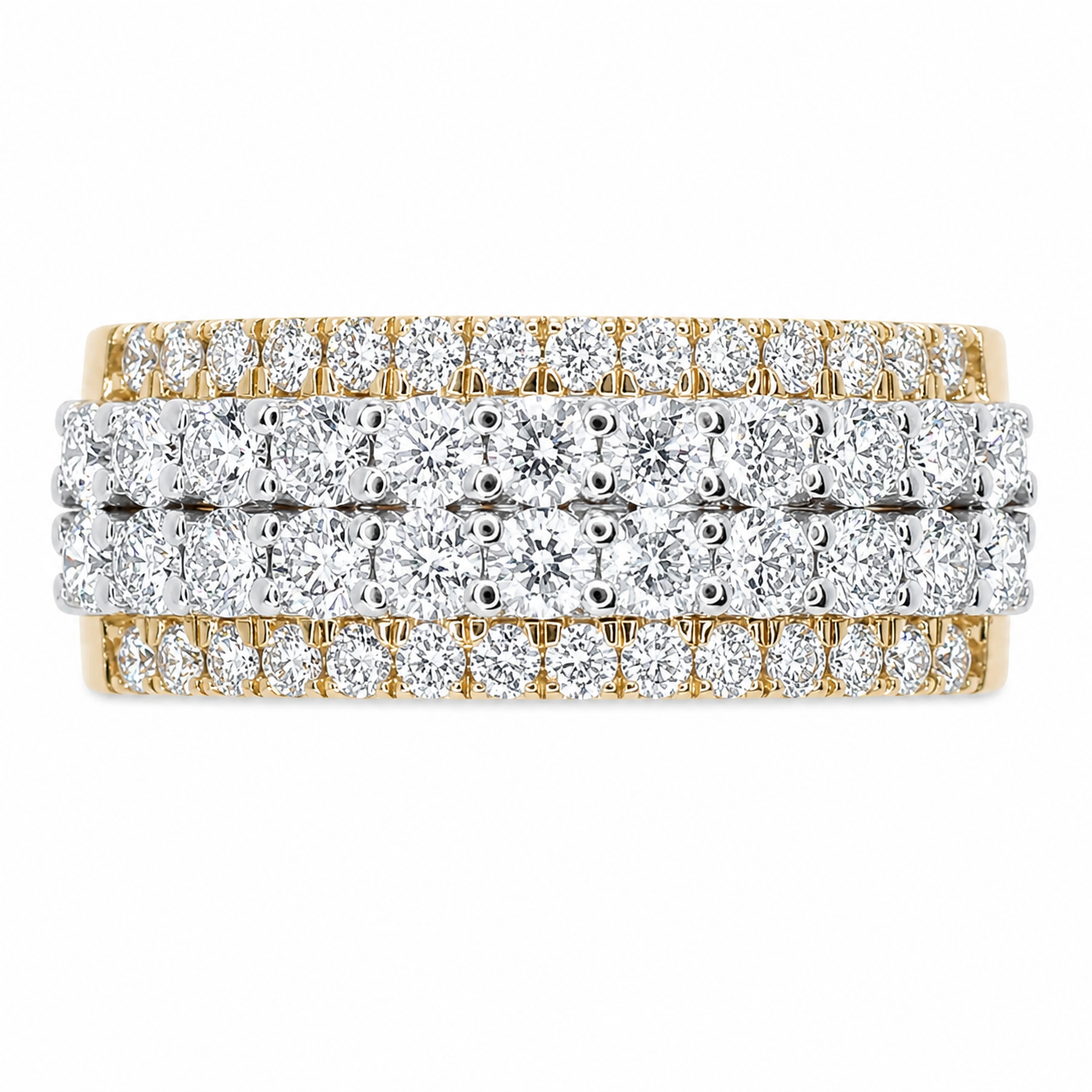 2.37CT Solid Gold Lab Diamond 4 Row Double Layer Men's Band Two Tone 10KT
