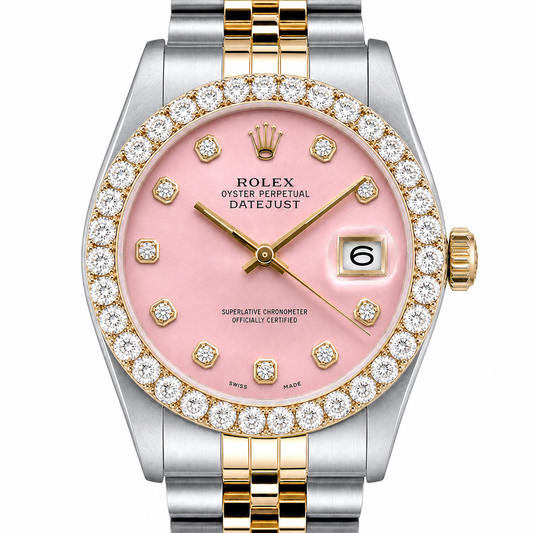Rolex Datejust Watch 16013 | 36MM | Custom Jubille Band Pink Diamond Dial | Diamond Bezel