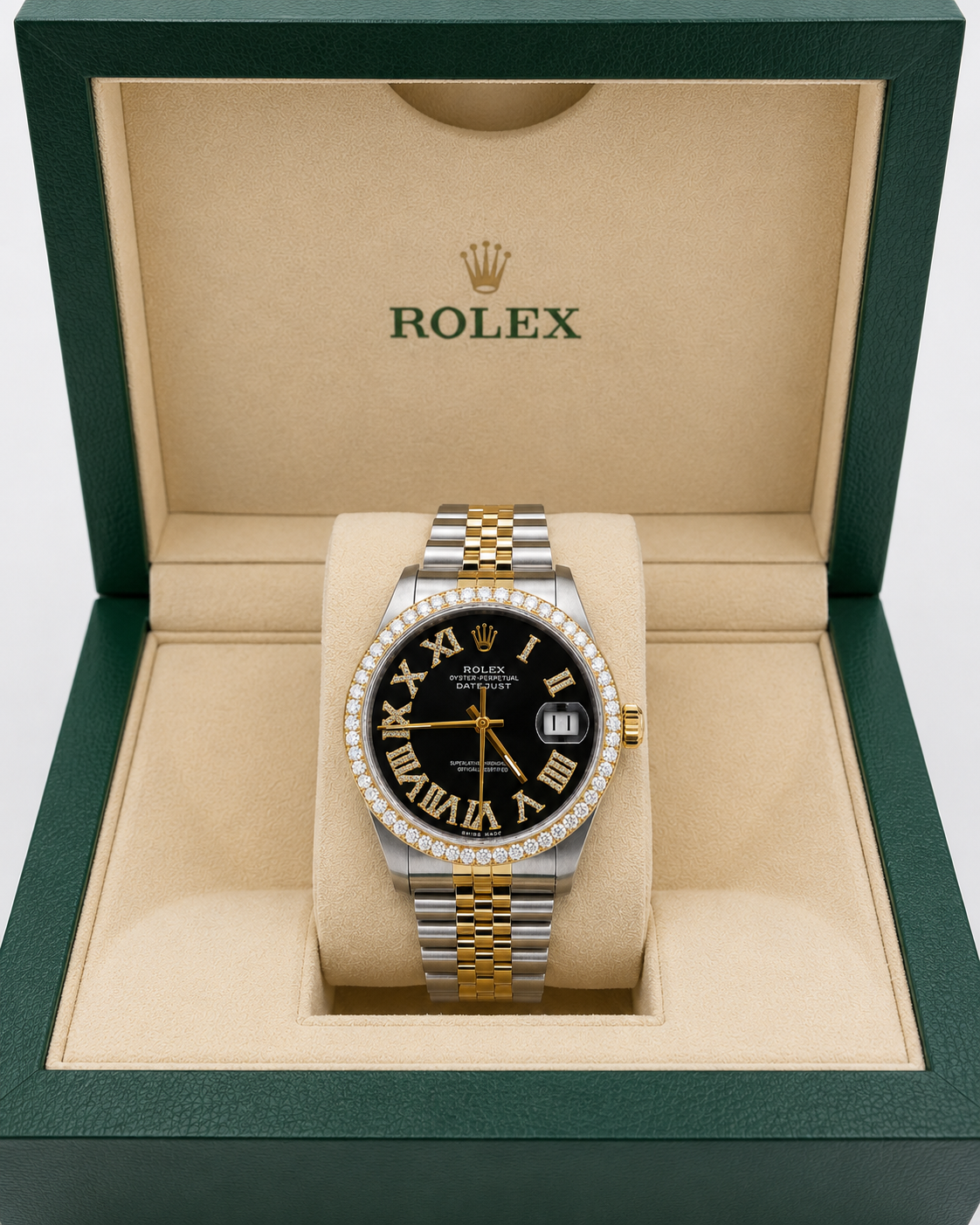 Rolex Datejust Watch 16013 | 36MM | Custom Jubille Band Roman Diamond Dial | Diamond Bezel