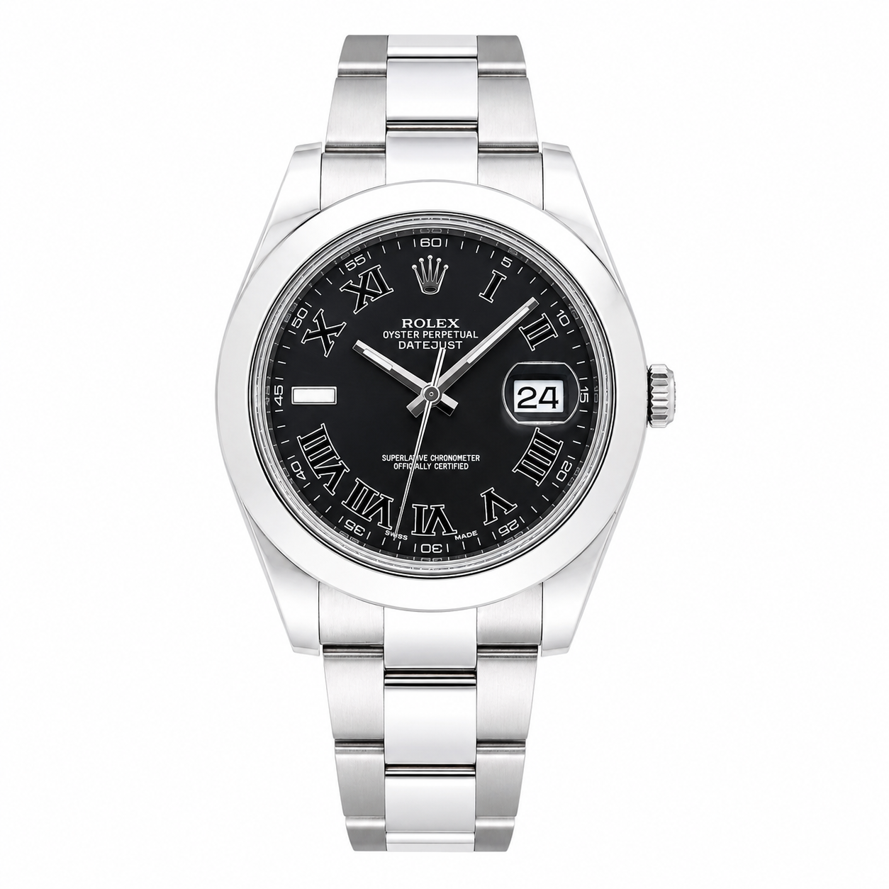 Rolex 41mm Datejust II Stainless Steel 116300 | Black Roman Dial| Smooth Bezel | Stainless Steel Oyster Bracelet