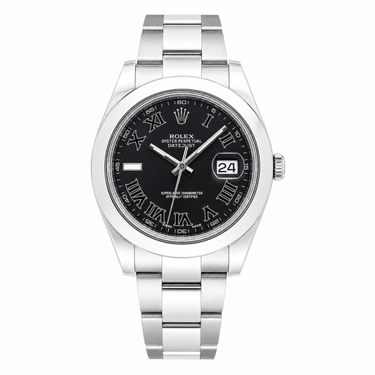 Rolex 41mm Datejust II Stainless Steel 116300 | Black Roman Dial| Smooth Bezel | Stainless Steel Oyster Bracelet