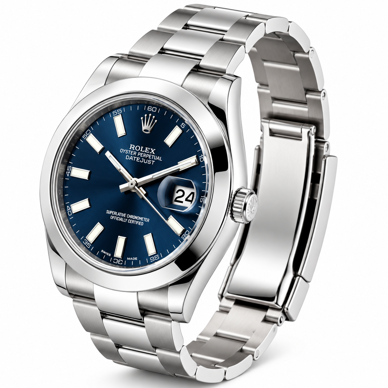 Rolex 41mm Datejust II Stainless Steel 116300 | Blue Index Dial| Smooth Bezel | Stainless Steel Oyster Bracelet