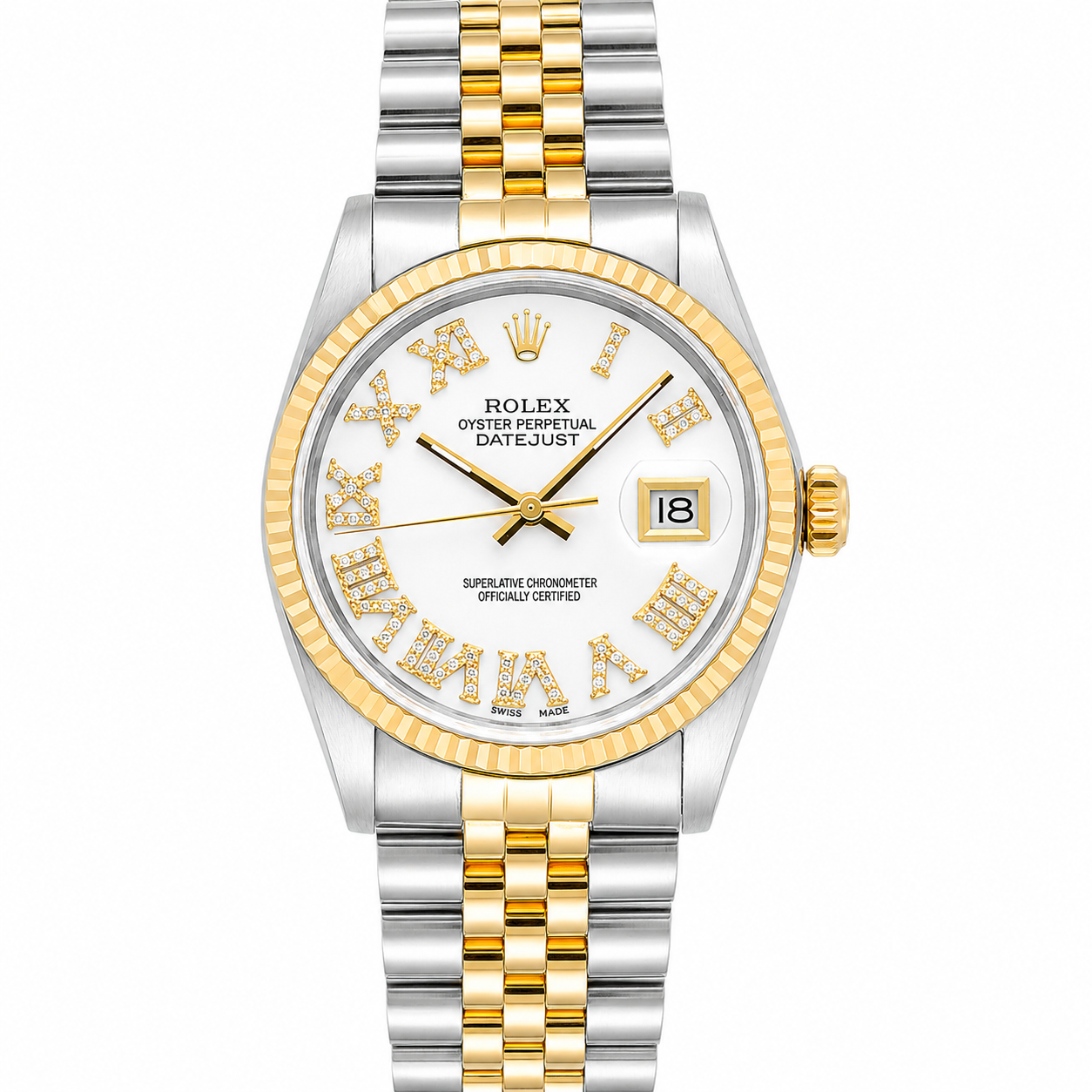 Rolex Datejust Watch 16013 | 36MM | Custom Jubille Band White Diamond Dial