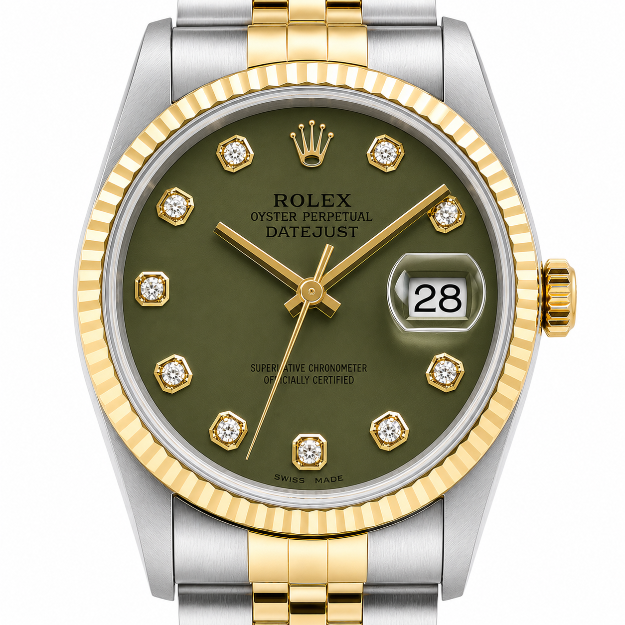 Rolex Datejust Watch 16013 | 36MM | Custom Jubille Band Olive Green Diamond Dial