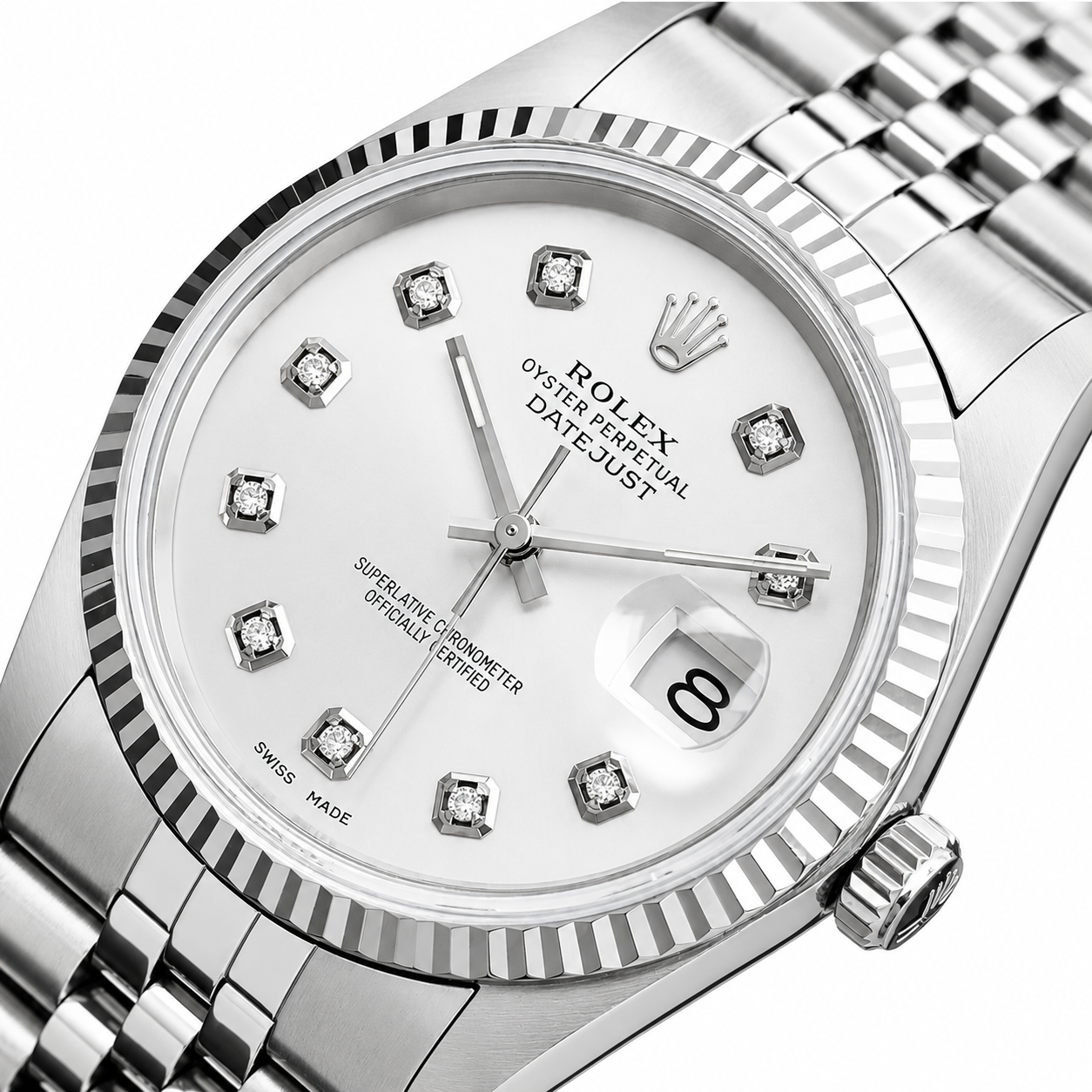 Rolex Datejust Watch for Men | 36MM | Silver Diamond Dial  | Jubilee Band