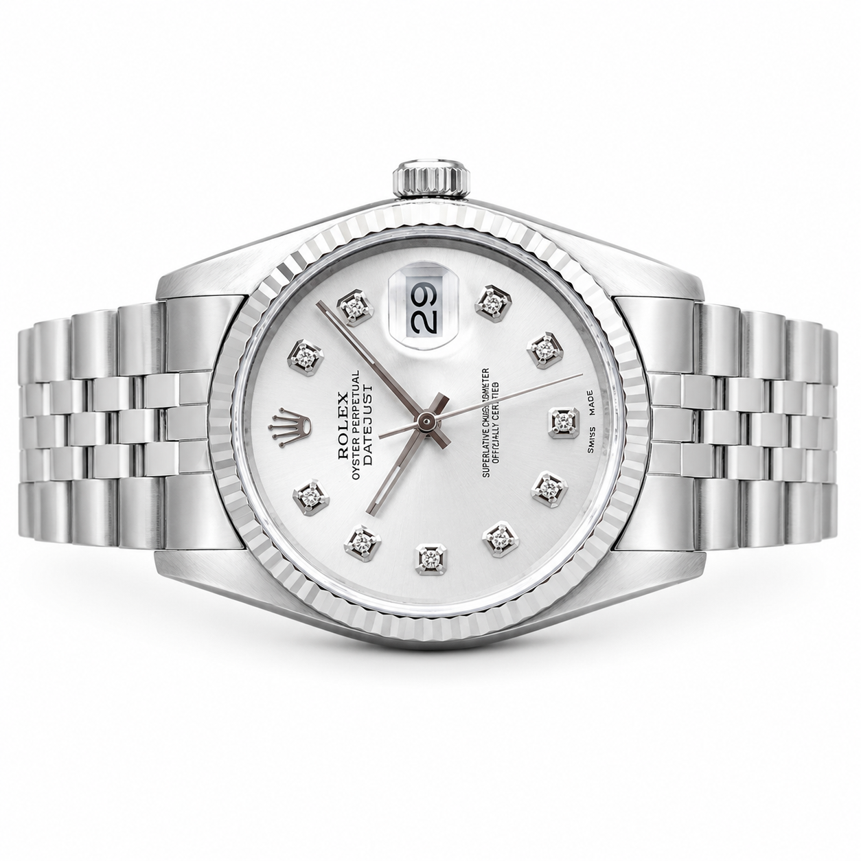 Rolex Datejust Watch for Men | 36MM | Silver Diamond Dial  | Jubilee Band