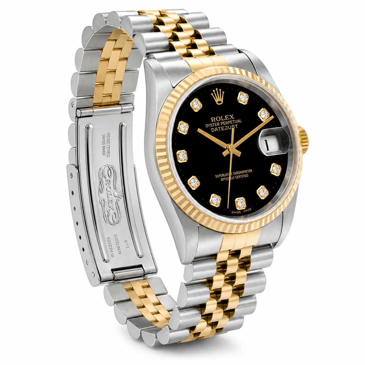 Rolex DateJust 16233  | 36MM | Diamond Black Dial | Two Tone | Jubile Band