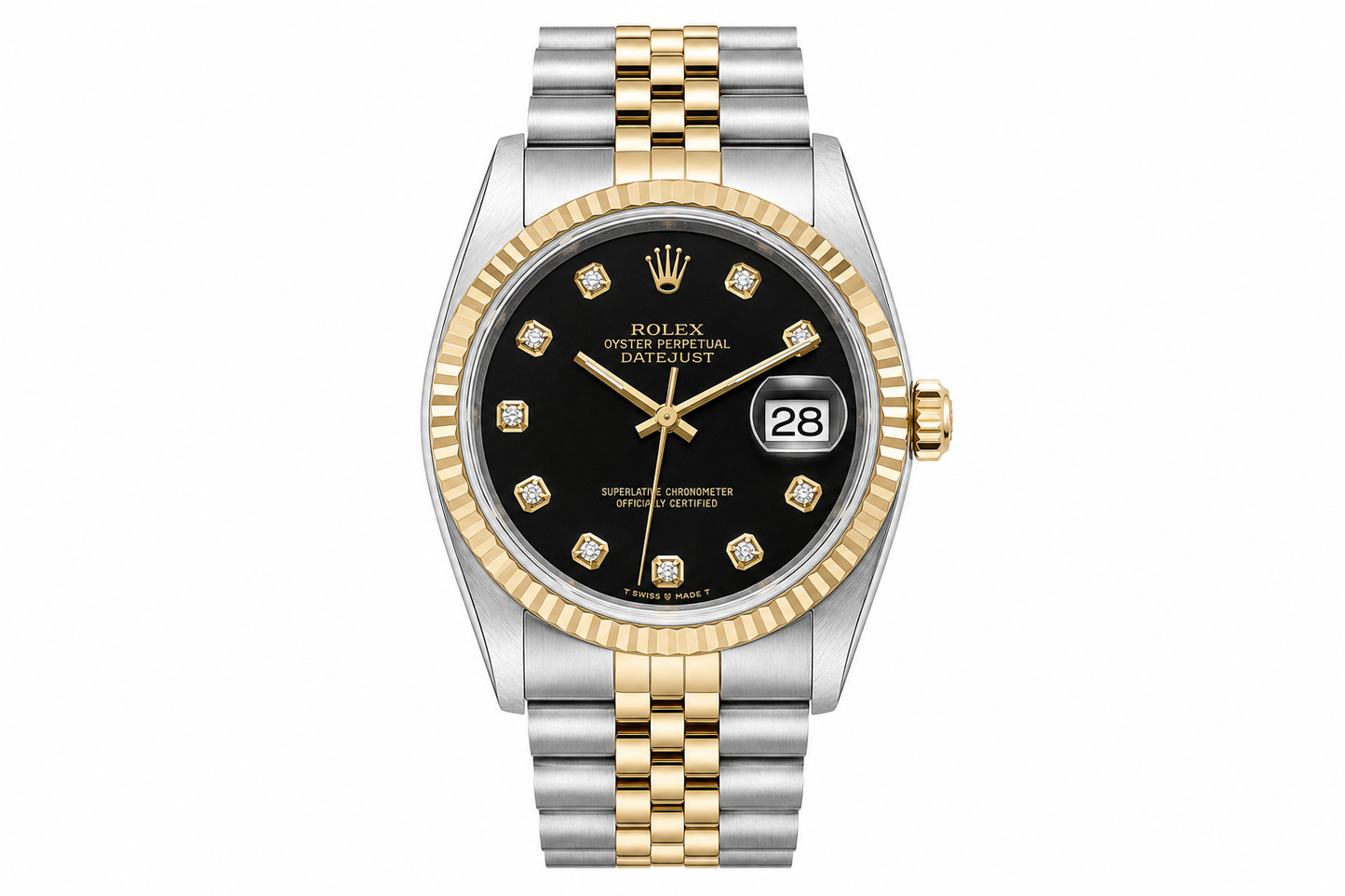 Rolex DateJust 16233  | 36MM | Diamond Black Dial | Two Tone | Jubile Band