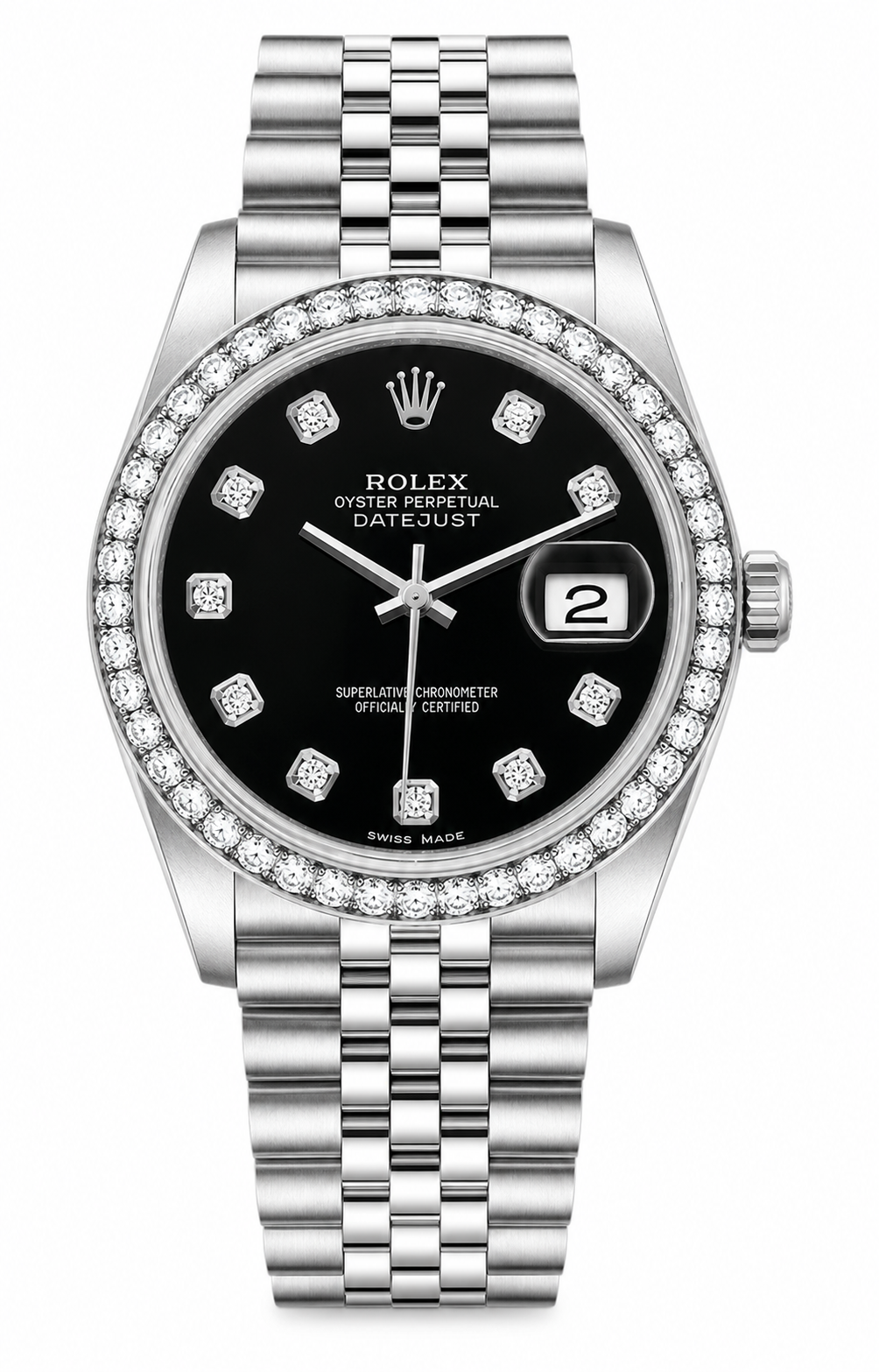 Rolex Datejust Watch 1601 | 36Mm | Black Dial | Jubilee Band 1.15CTW Diamond Bezel