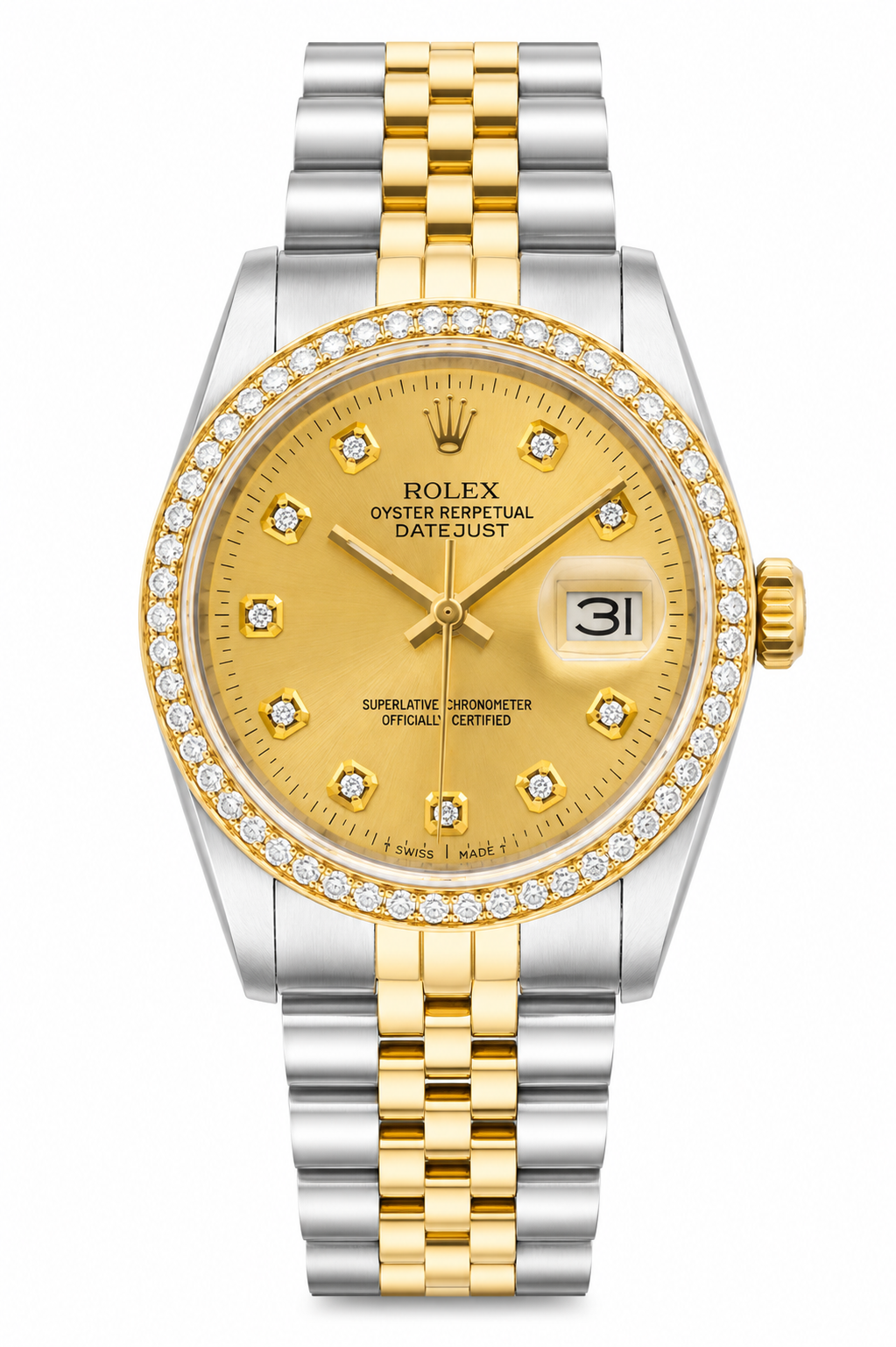 Rolex DateJust 16233  | 36MM | Diamond Champagne Dial | Two Tone Jubile Band | Diamond bezel | B & P