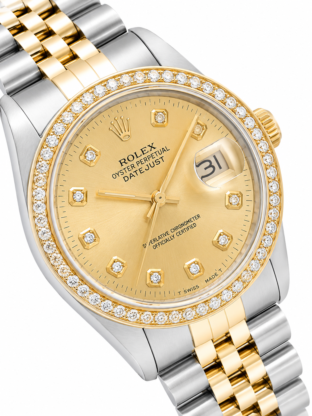 Rolex DateJust 16233  | 36MM | Diamond Champagne Dial | Two Tone Jubile Band | Diamond bezel | B & P