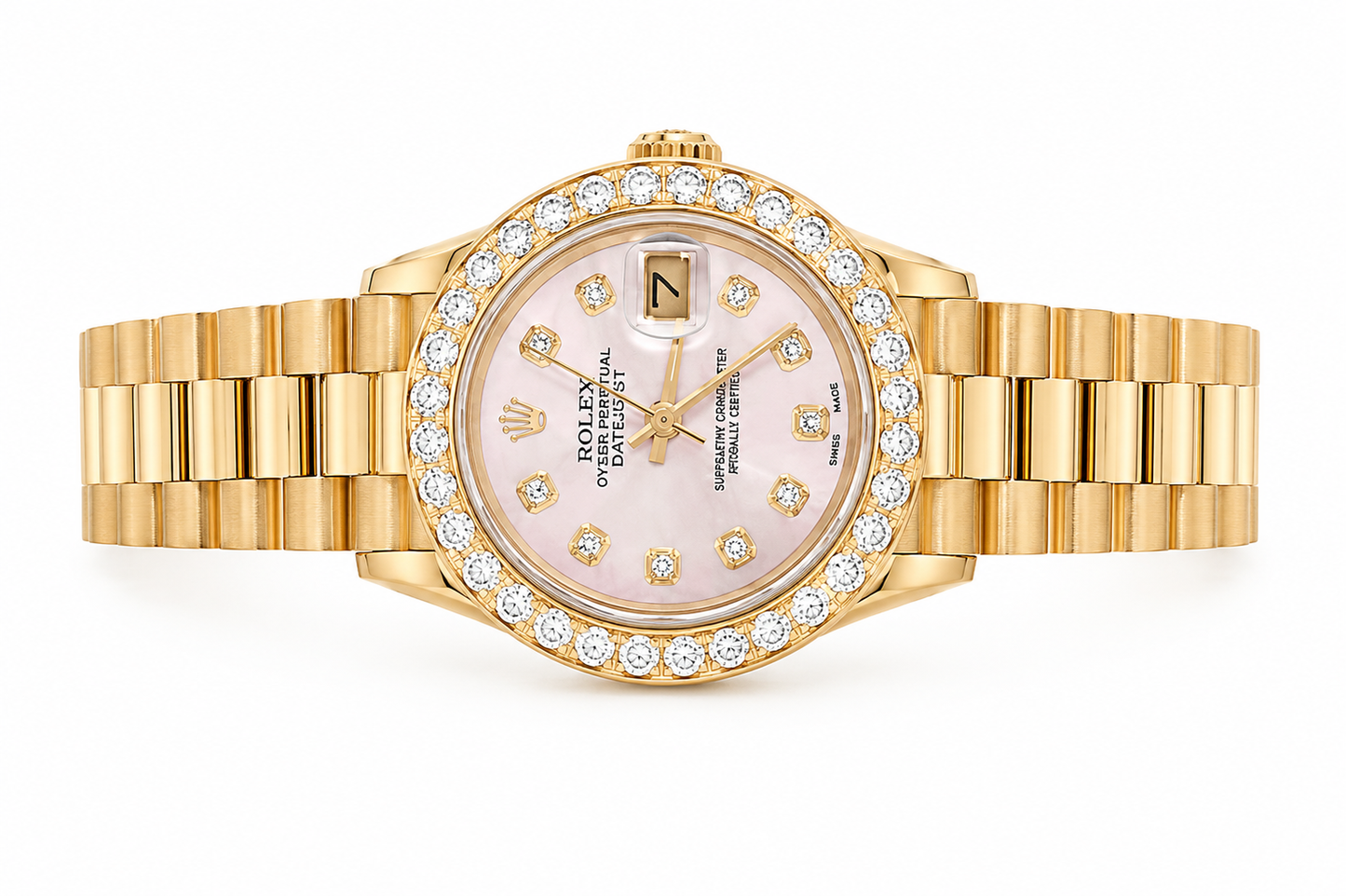 Rolex Datejust  | 2.25CT Bezel | 26MM | Pink Diamond Dial | Presidential Band