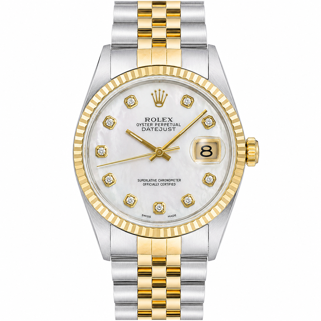 Rolex Datejust 69173 26MM White Mop Diamond Dial With Two Tone Jubilee Bracelet Diamond Earrings and Bracelet