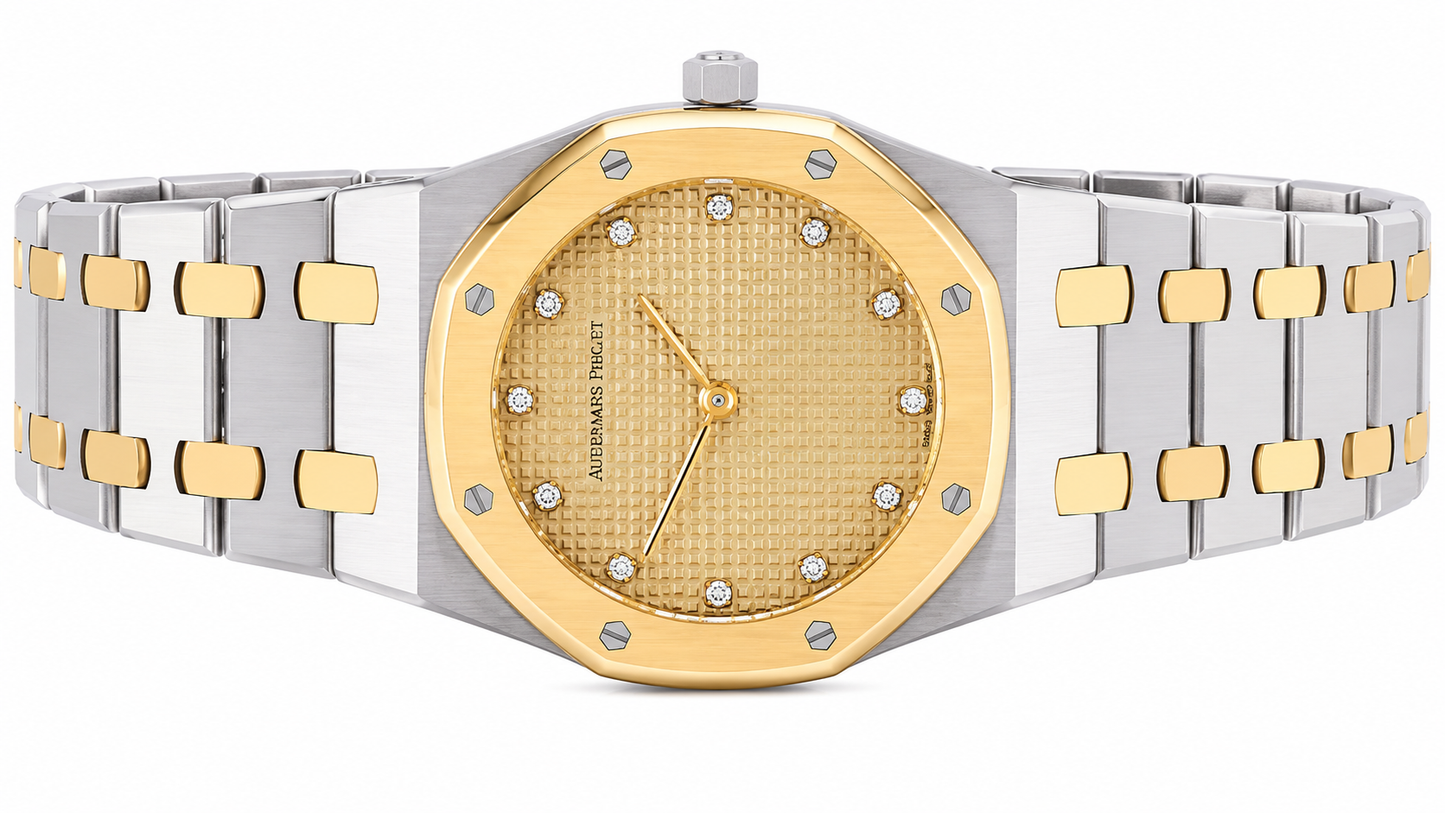 Audemars Piguet Royal Oak Steel Yellow Gold Diamond Mens Watch 33mm