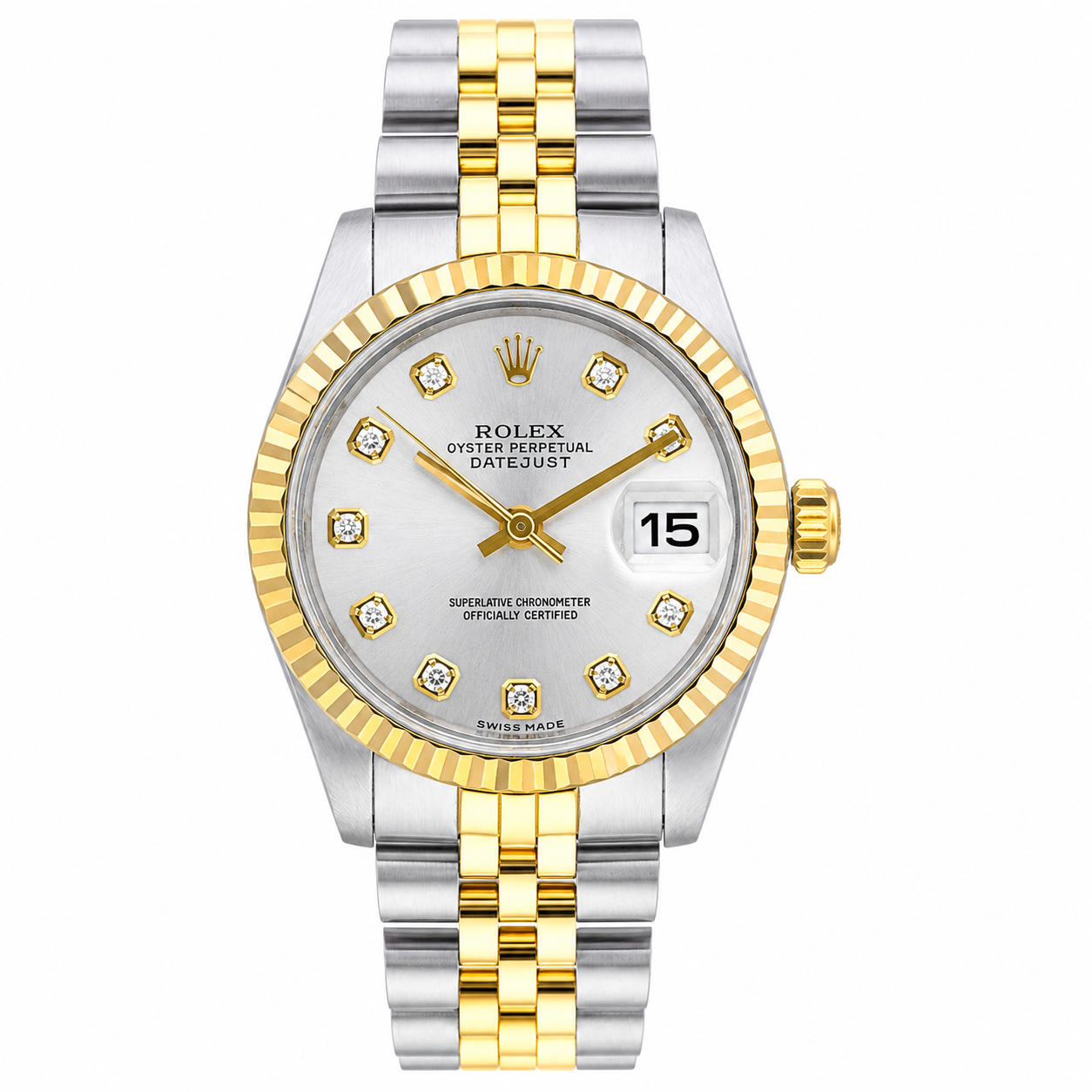 Rolex Datejust 69173 26MM Silver Diamond Dial With Two Tone Jubilee Bracelet