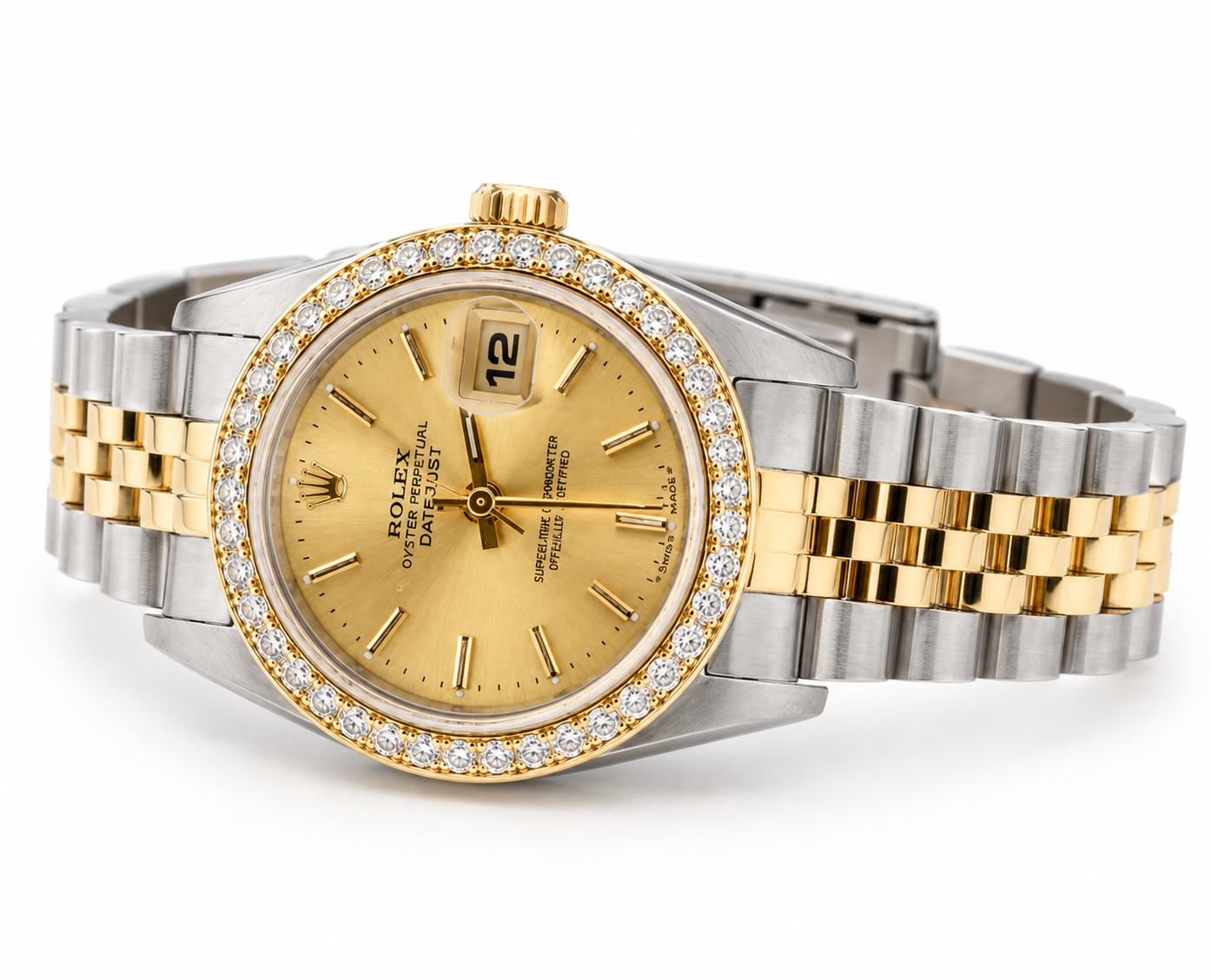 Rolex Datejust Watch | 31MM | Champagne Stick Dial  | Jubilee Band Diamond Bezel 68273