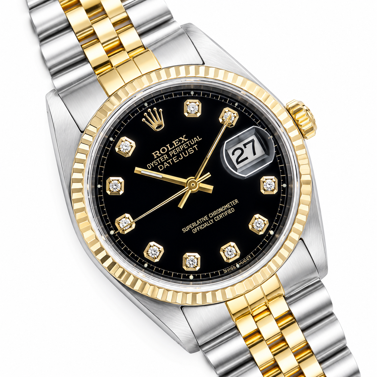 Rolex Datejust | 36MM | Two Tone | Black Dial Diamond Index Dial 16013