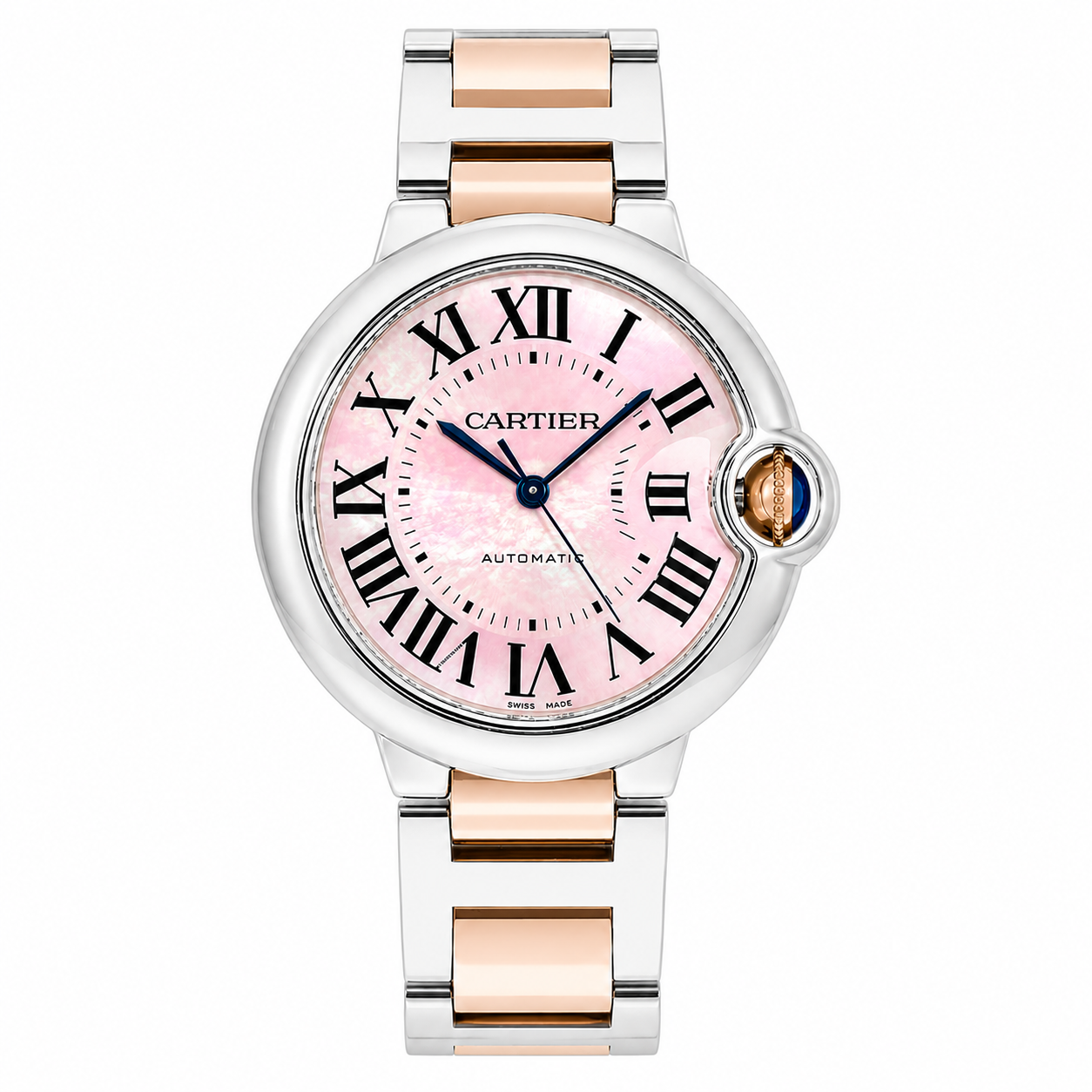 Cartier Ballon Bleu 36mm Two-Tone Pink MOP Roman Dial Bracelet Watch W6920070