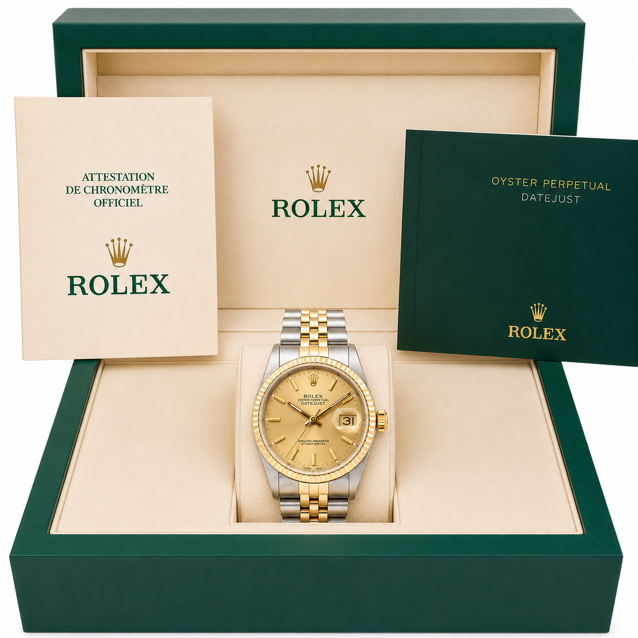 Rolex Datejust Watch 16233 | 36MM | Champagne Dial | Two Tone | Jubilee Band B & P