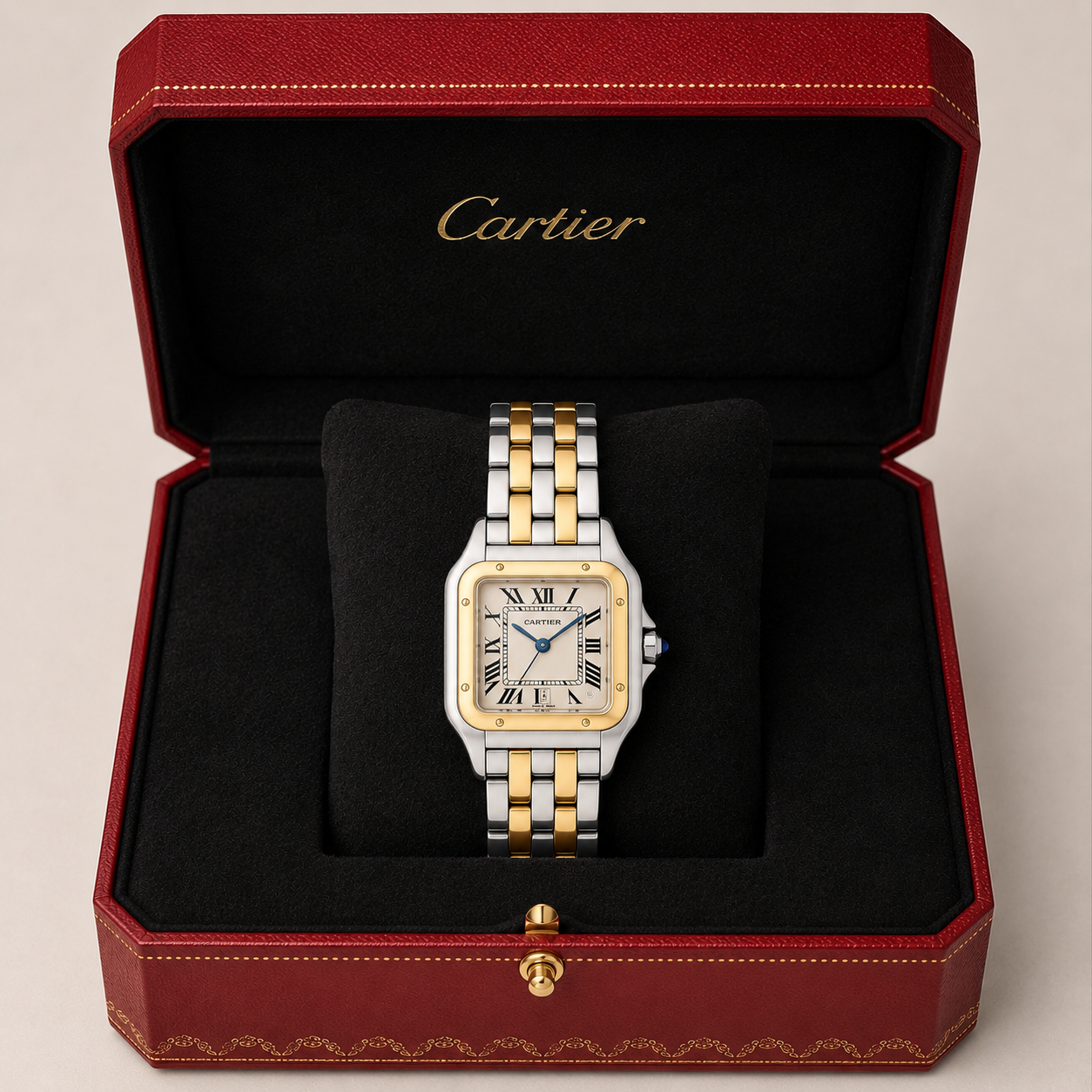 Cartier 2-Row W25028B6 Midsize Panther 2-Tone Steel & Gold Watch