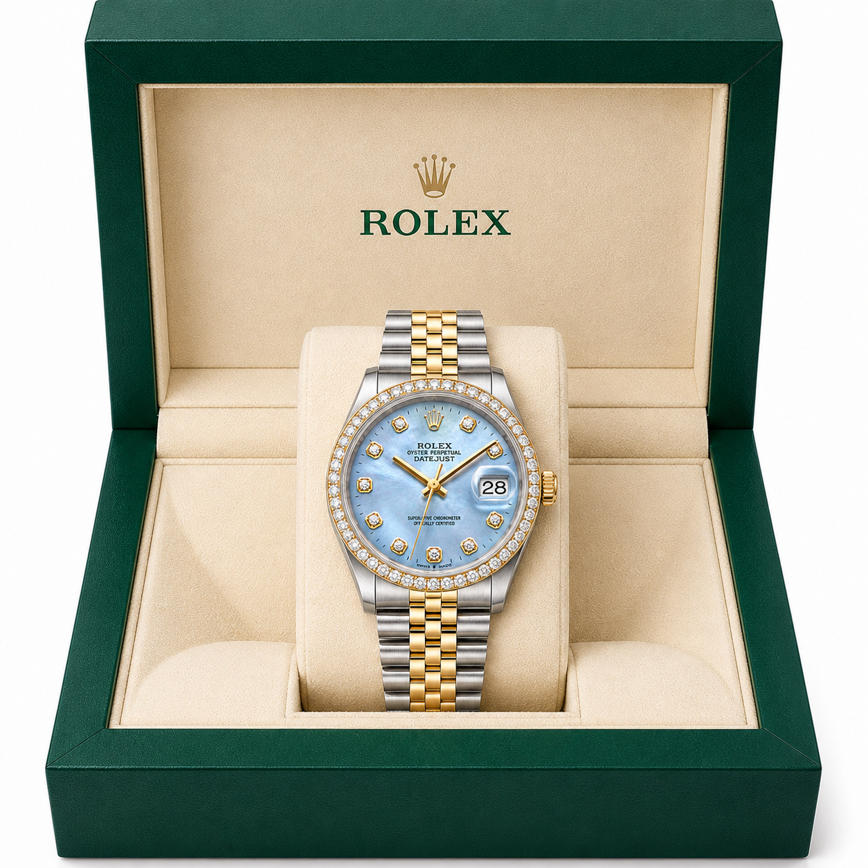 Rolex Datejust Watch | 31MM | Blue Mop Diamond Dial | Diamond Bezel  | Jubilee Band | 1.35ct