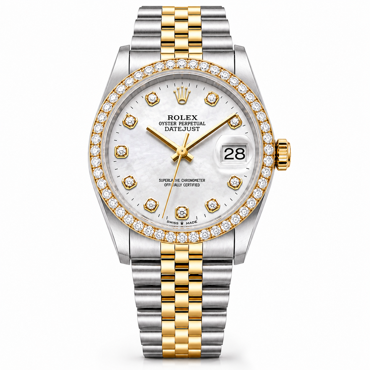Rolex Datejust Watch | 31MM | White Mop Diamond Dial | Diamond Bezel  | Jubilee Band | 1.35ct