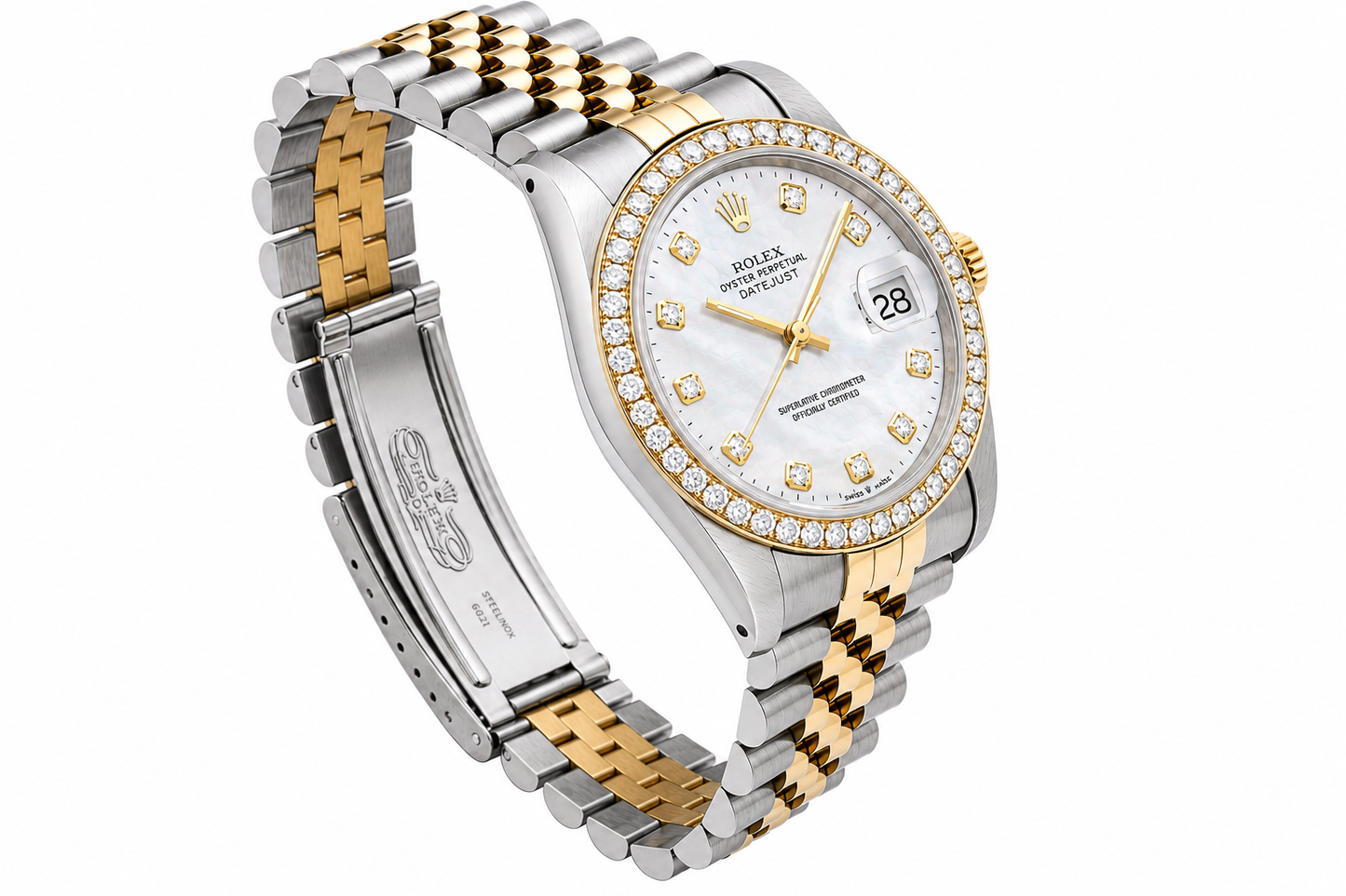 Rolex Datejust Watch | 31MM | White Mop Diamond Dial | Diamond Bezel  | Jubilee Band | 1.35ct
